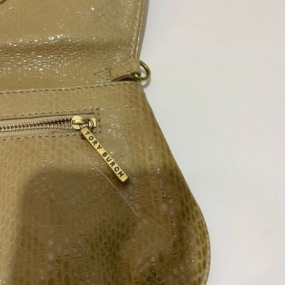 TORY BURCH Solid Tan Leather Clutch Bag Purse
